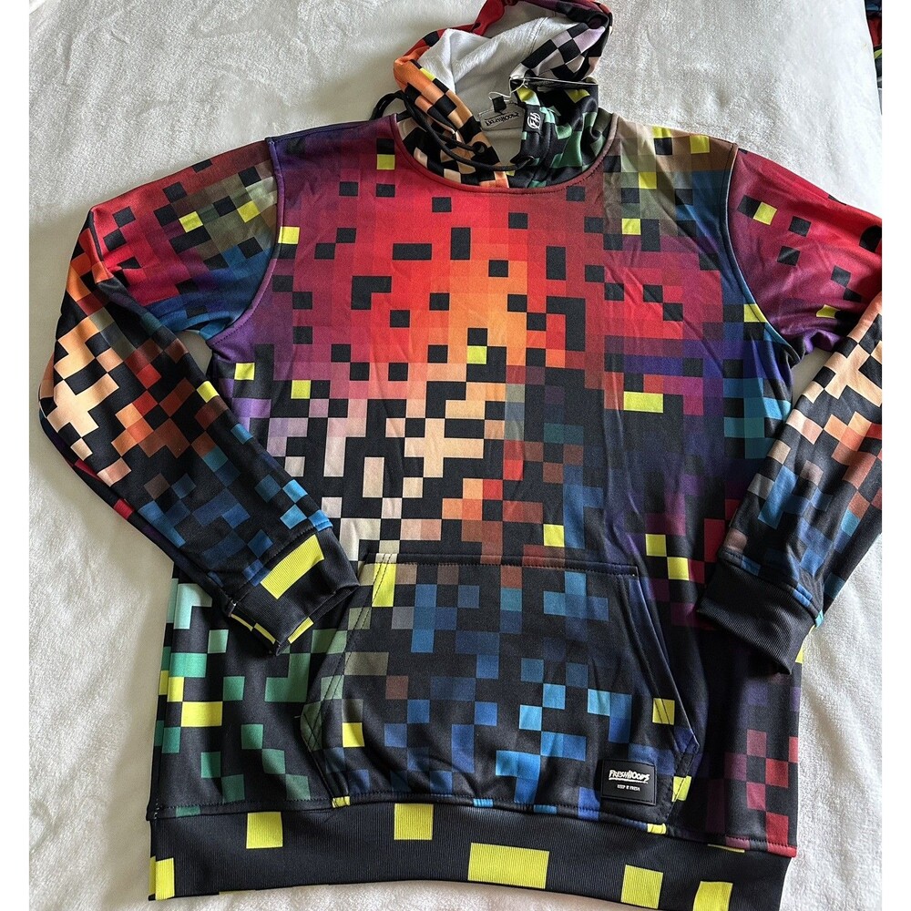 NWT - Fresh Hoods Pixel Gradient Hoodie Mens Size M Multicolor Gamer Style